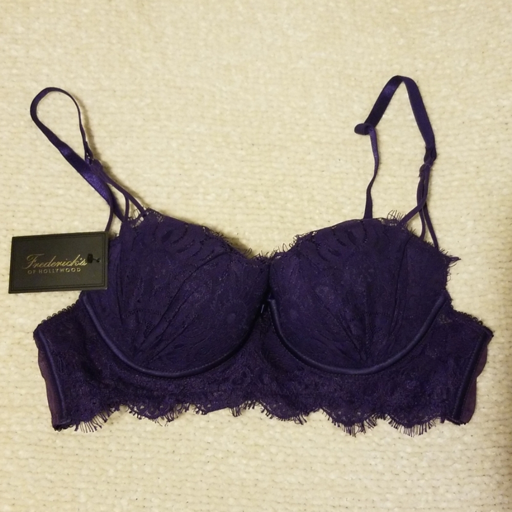 NWT Fredericks of Hollywood Purple Lace Bra sz 34C